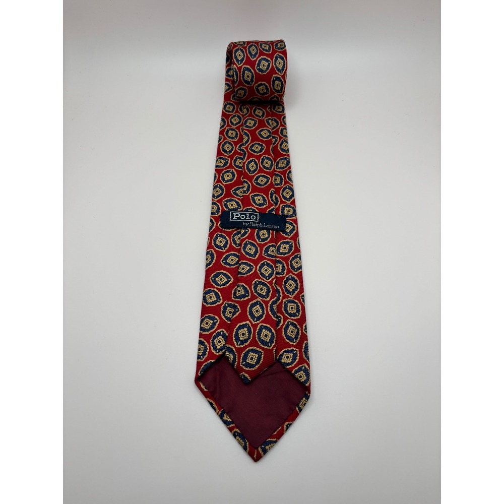 Polo Ralph Lauren Red Silk Medallion Geometric Necktie Made in USA RN 41381
